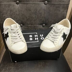 ShuShop White Sneakers with Black Star Accent